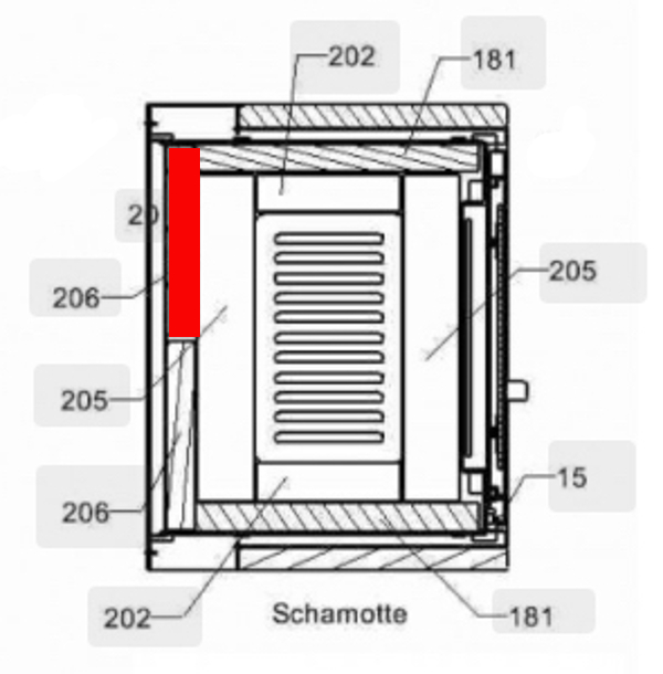 Haas+Sohn Pico 286.12 Pierre de paroi de fond à droite pierre de la chambre de combustion