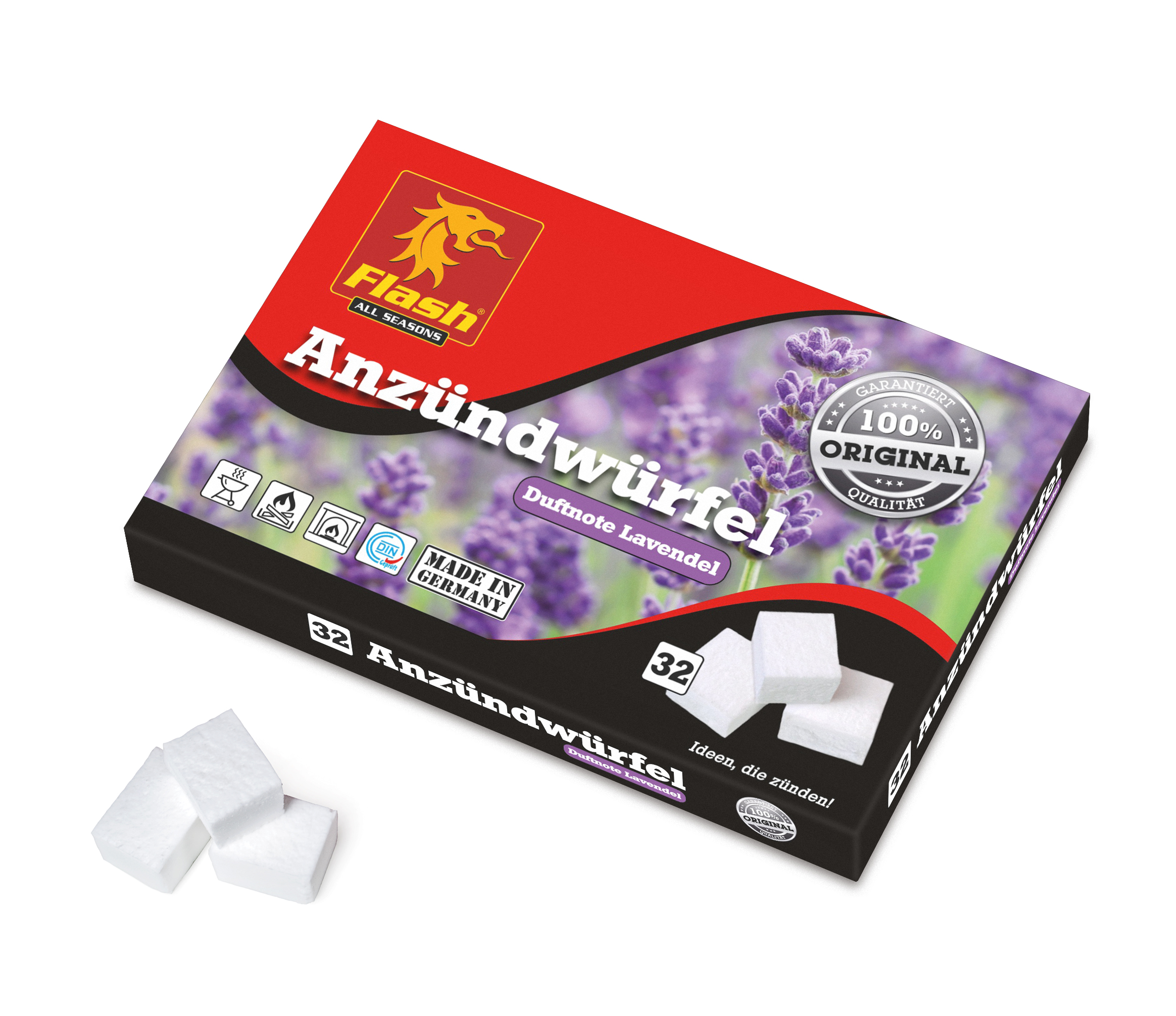Flash Kaminanzünder Wachs Lavendel, 32 Würfel